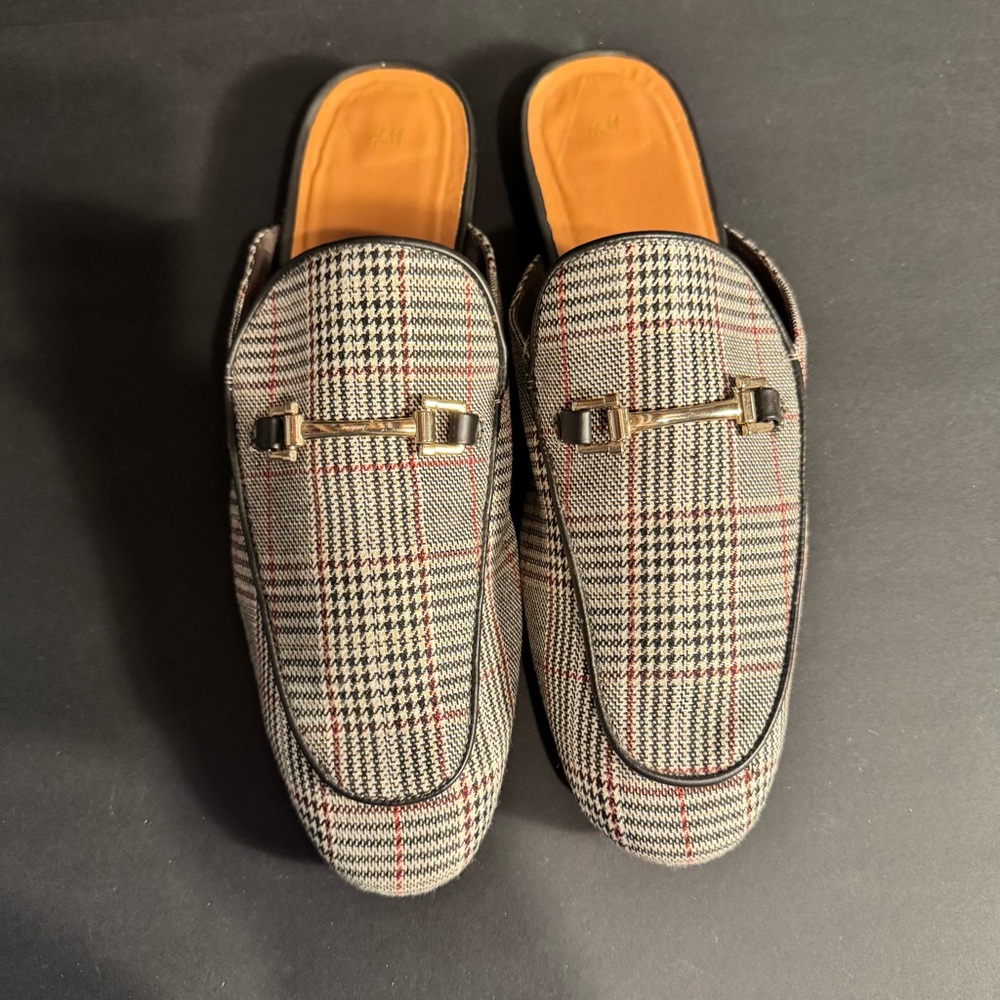 H&M Black and White Loafers with Metallic Detail
